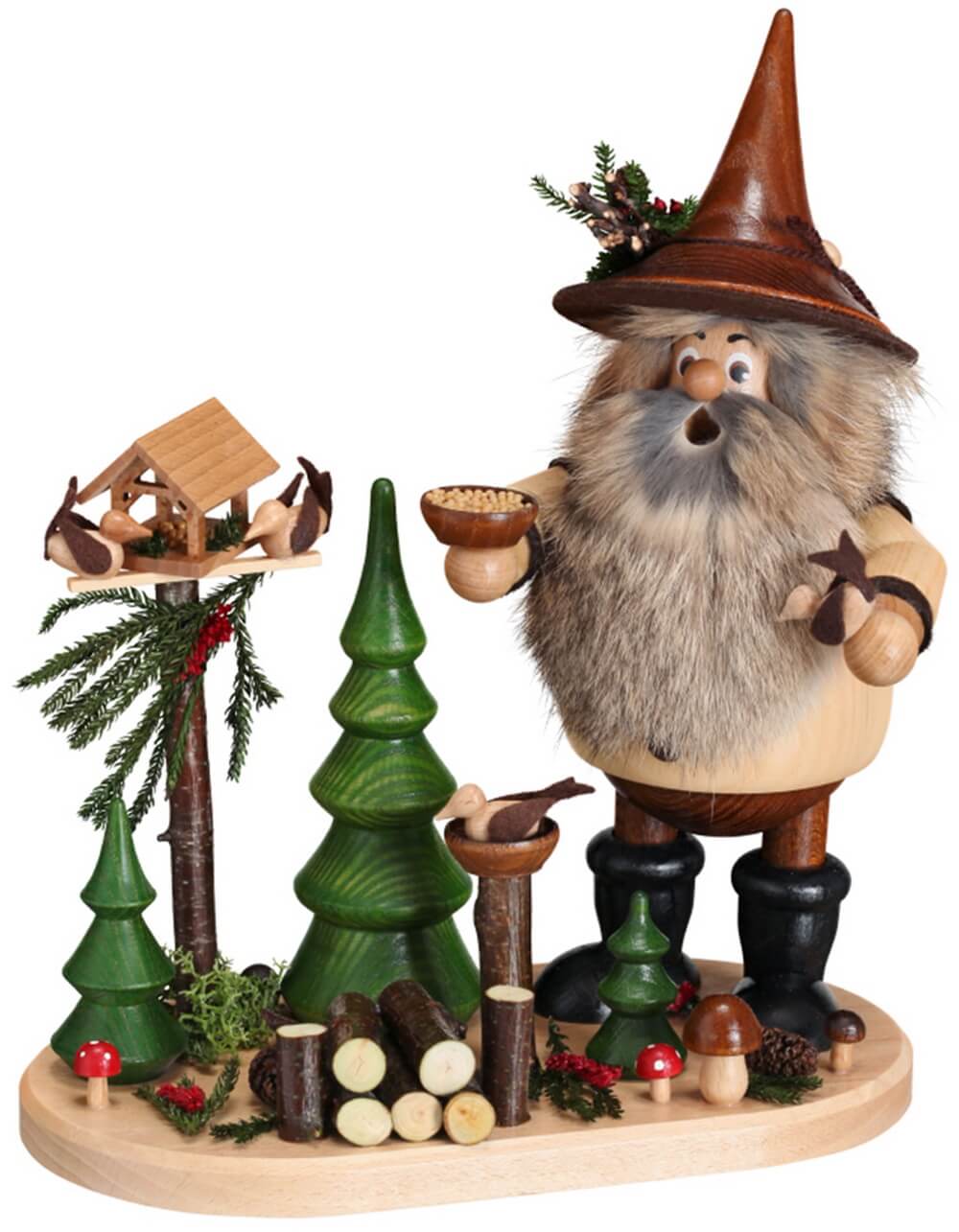 Incense Smoker Forest Gnome Bird Friend, 26 cm by DWU Drechselwerkstatt Uhlig