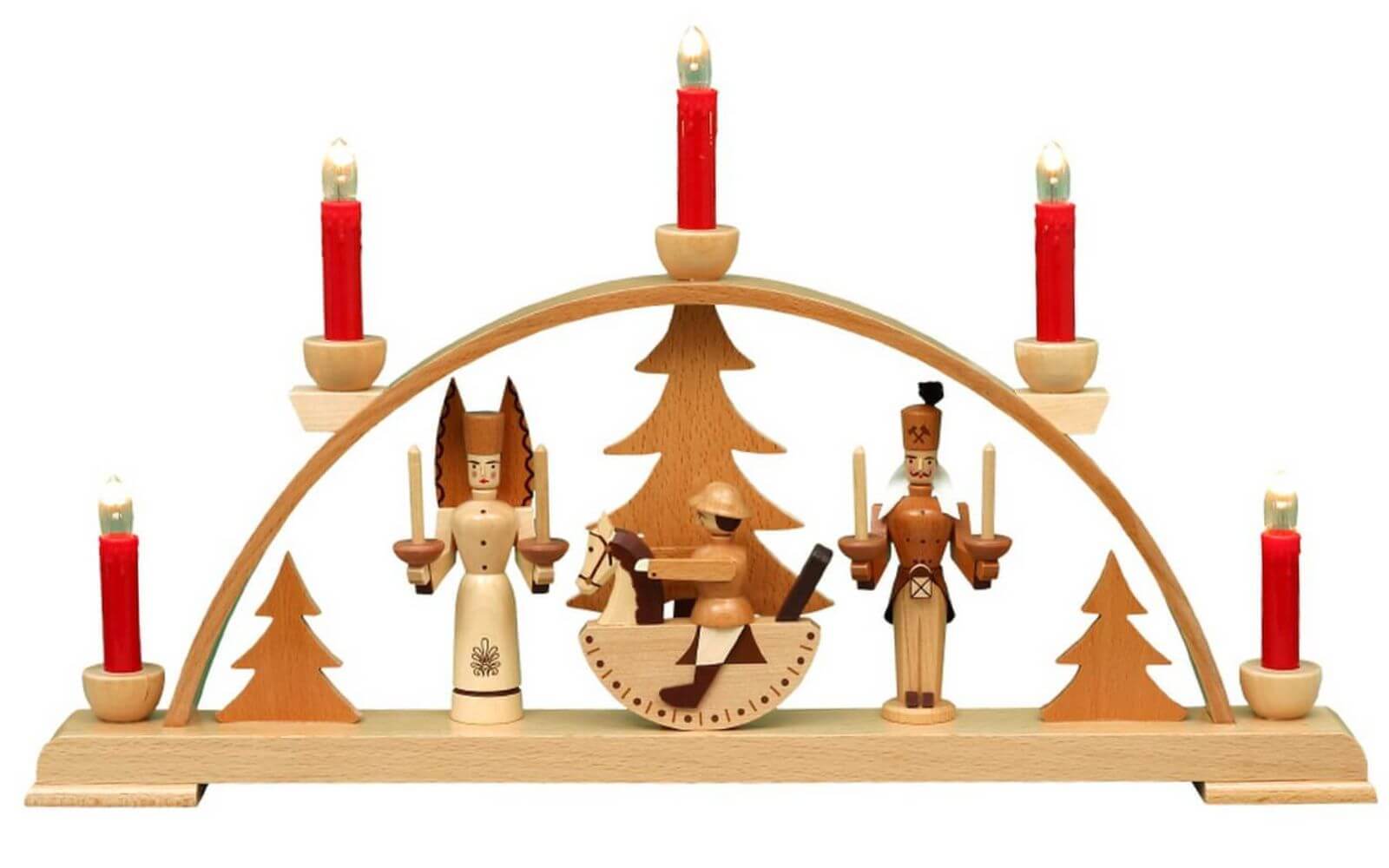 Candle arch Seiffen, 50 cm, nature with red candles from Eckert