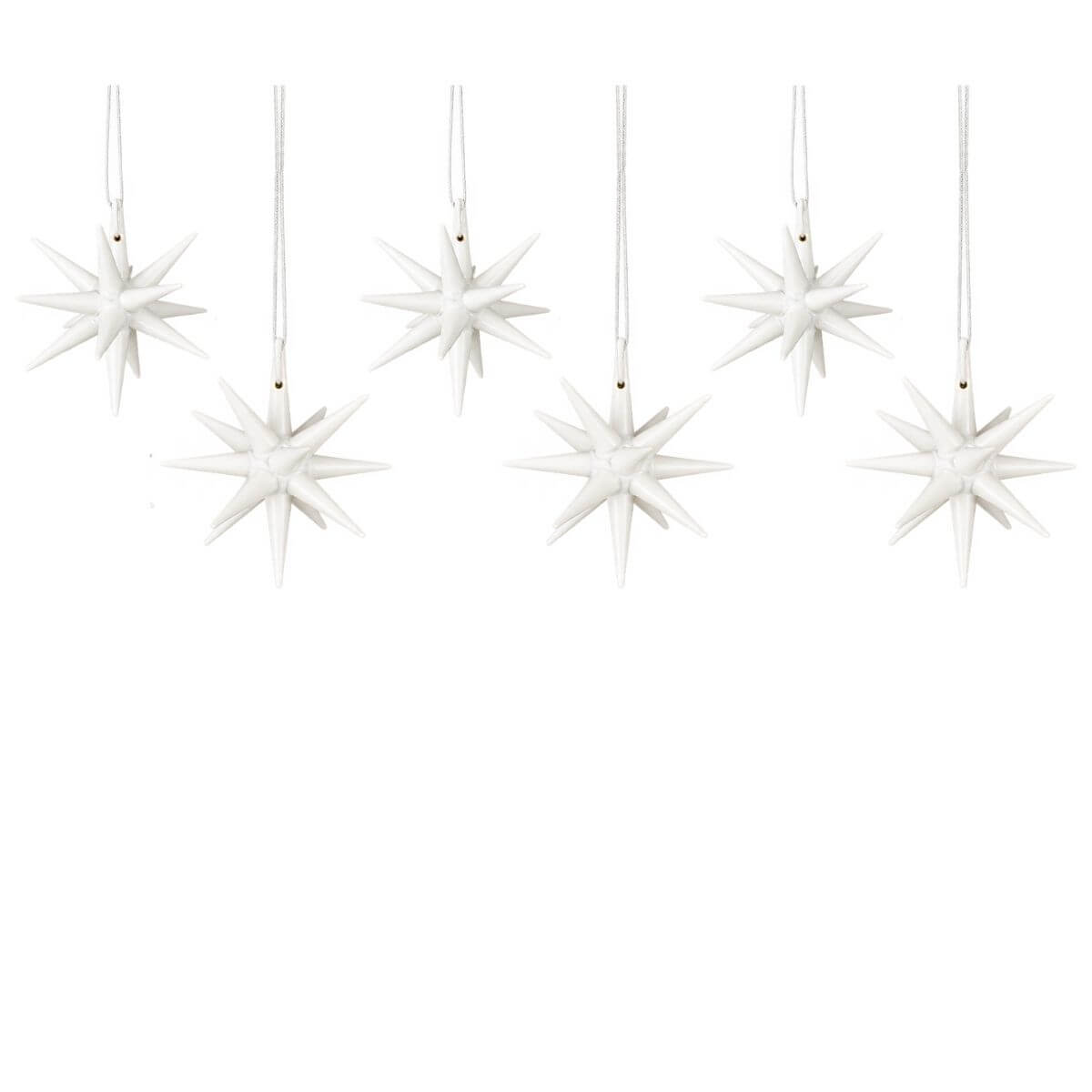 Wooden Christmas tree decorations, white hanging stars, set of 6 by Albin Preißler