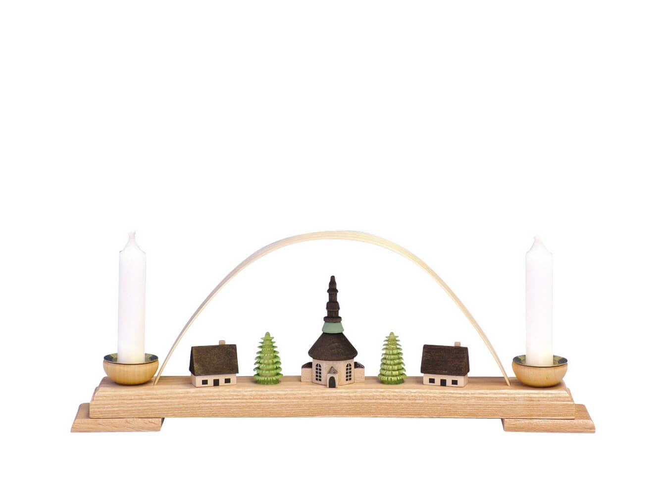 Candle holder mini candle arch with Seiffen church, 27 cm by Knuth Neuber