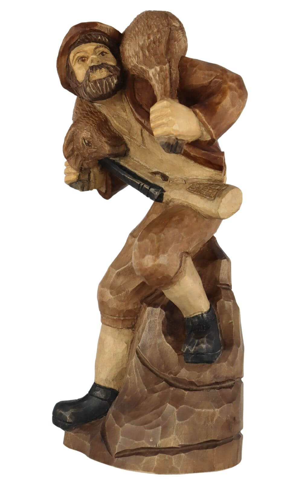 Poacher with deer, carved, stained, 25 cm by Schnitzkunst aus dem Erzgebirge_1