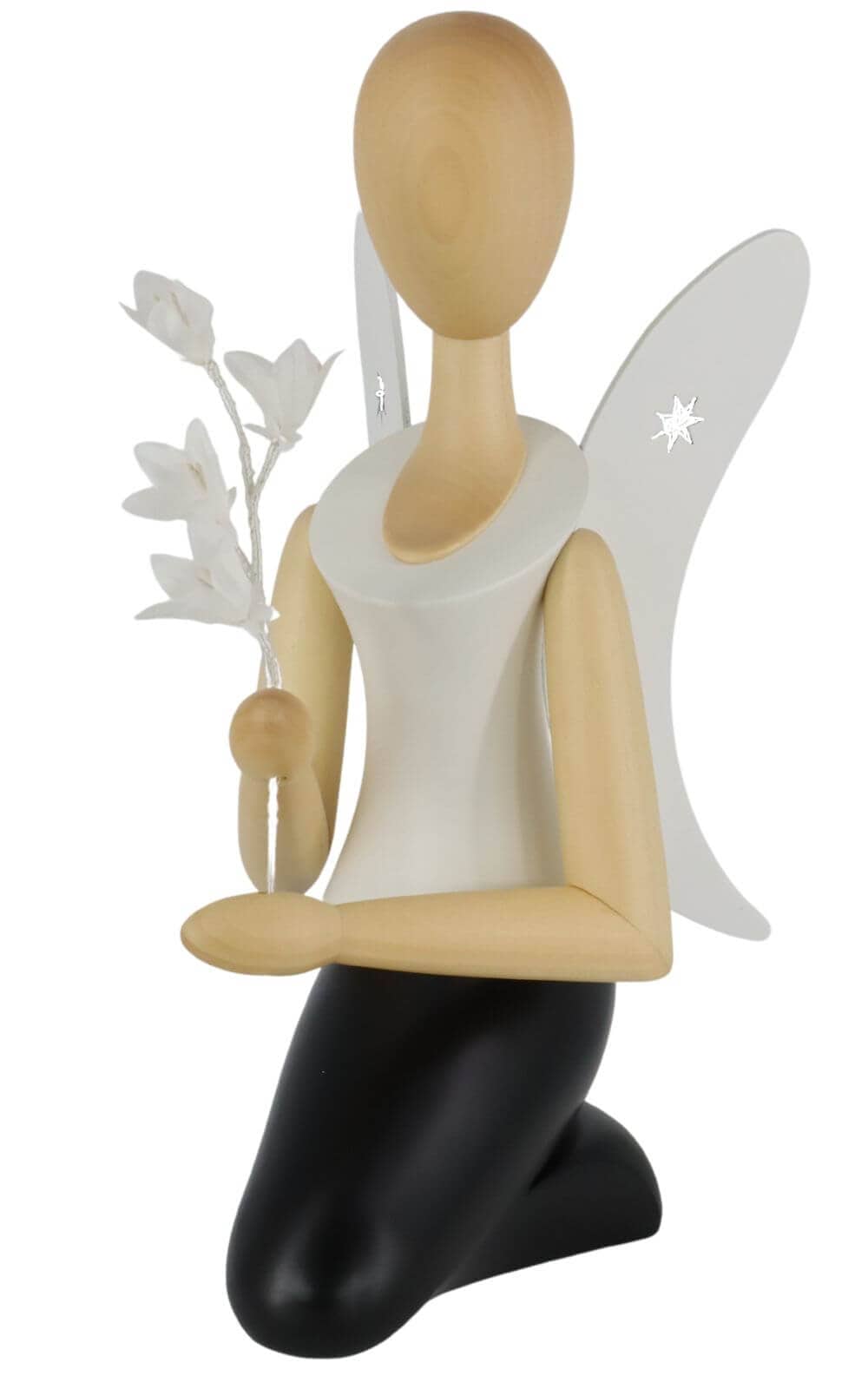 Angel - Sternkopf with bell flower, kneeling, 13 cm by Holzkunst Gahlenz_3