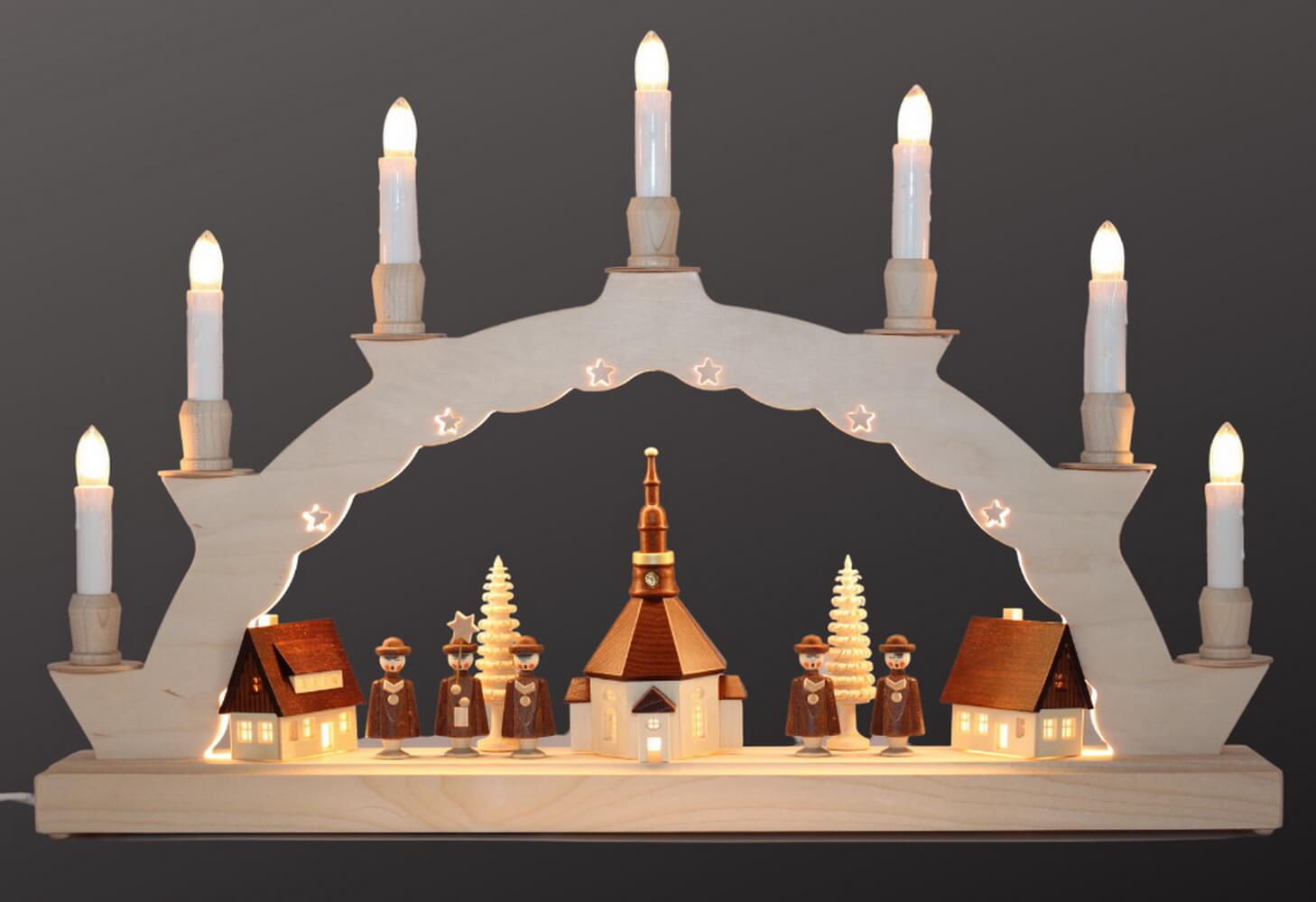 LED Candle arch Seiffen village with 3-fold lighting of SEIFFEN.COM_1