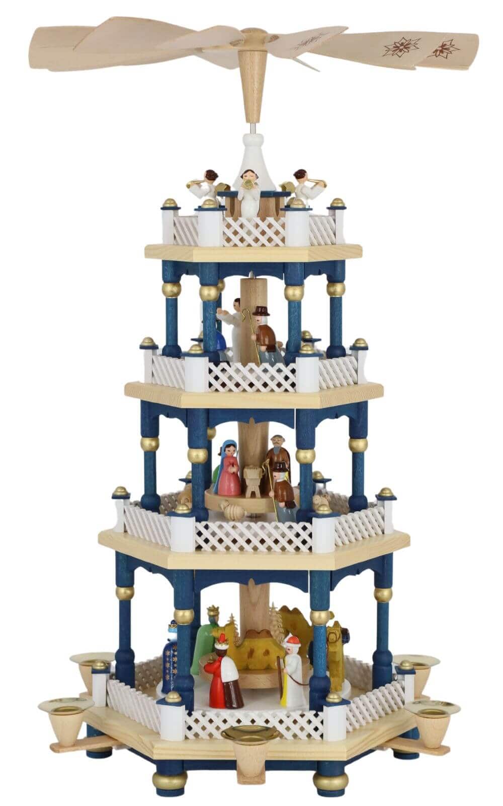 German Christmas Pyramid with Holy Family, 4-Tier, Colorful, 21.2 in (54 cm) by Richard Glässer_1