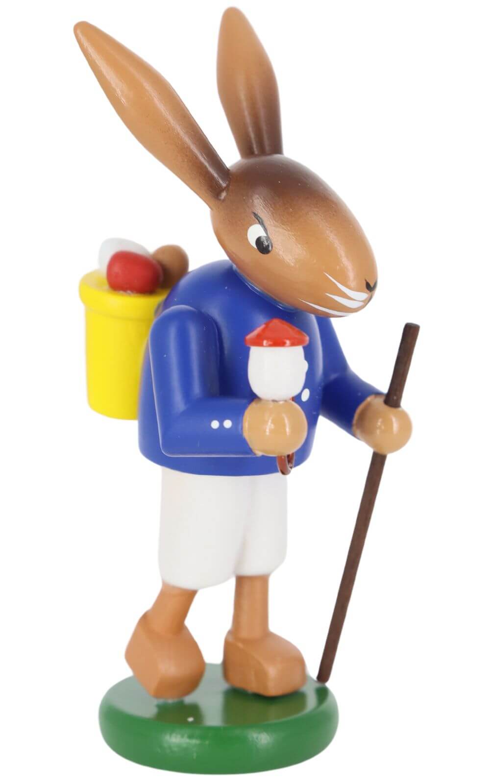Easter bunny with walking stick, pipe and basket, 9 cm, colored by SEIFFEN.COM_1
