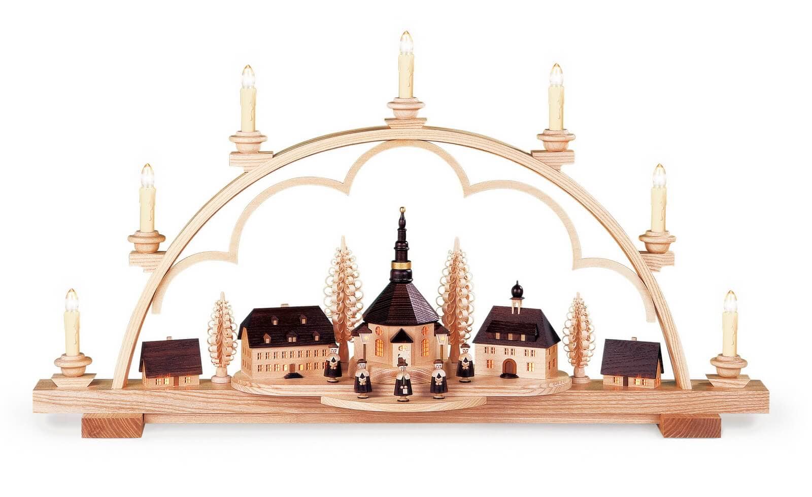 Candle arch Seiffen village, 80 cm by Müller Kleinkunst
