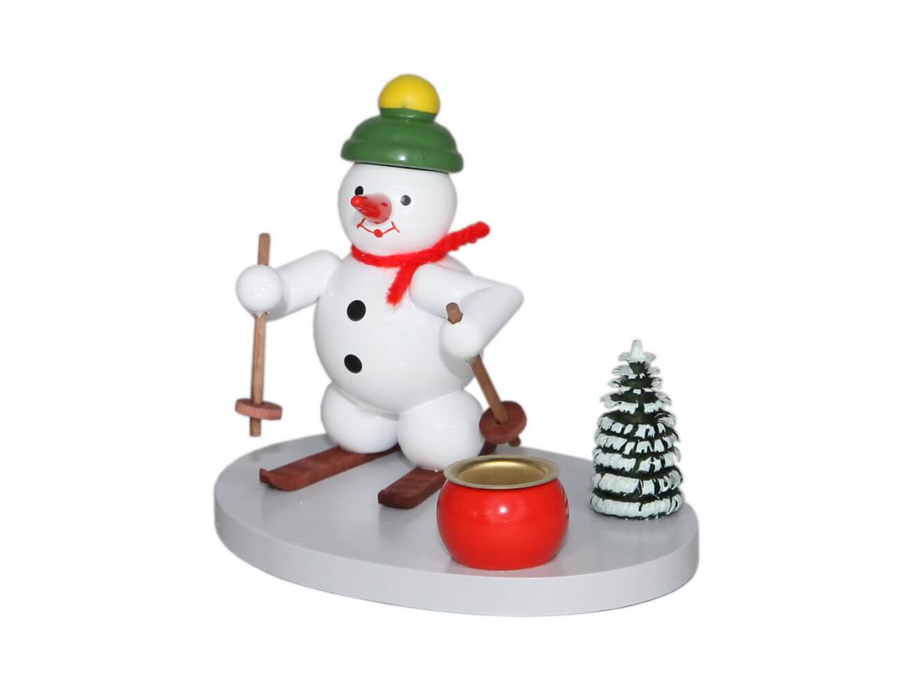 Candle holder snowman with snowshoes, coloured, 8 cm by Ralf Zenker