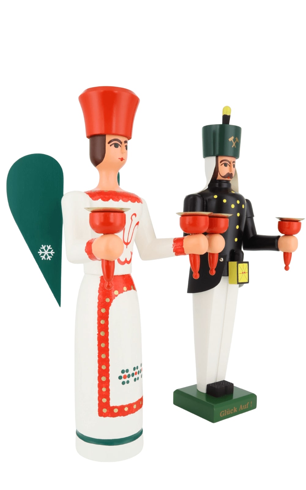 Angel and miner, 38 cm, colored for wax candles by SEIFFEN.COM