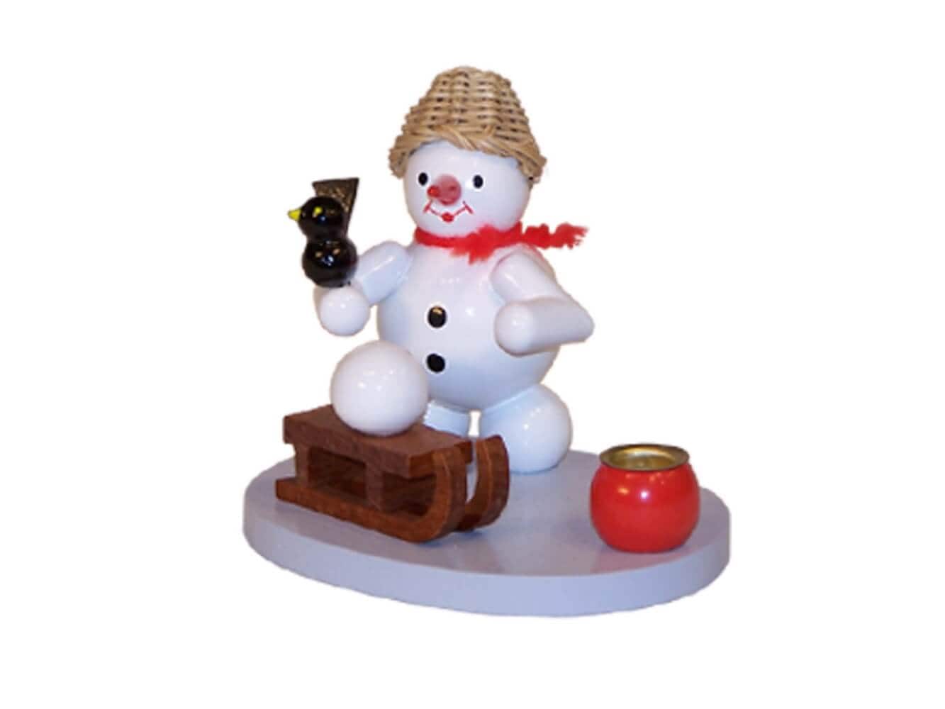 Candle holder snowman with sledge, coloured, 8 cm by Ralf Zenker