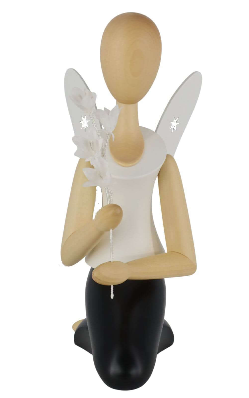 Angel - Sternkopf with bell flower, kneeling, 13 cm by Holzkunst Gahlenz_2