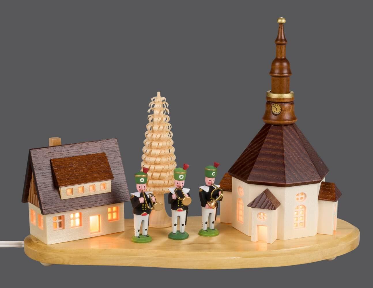 Pedestal Seiffen village with miner's chapel, 20 cm by SEIFFEN.COM_3