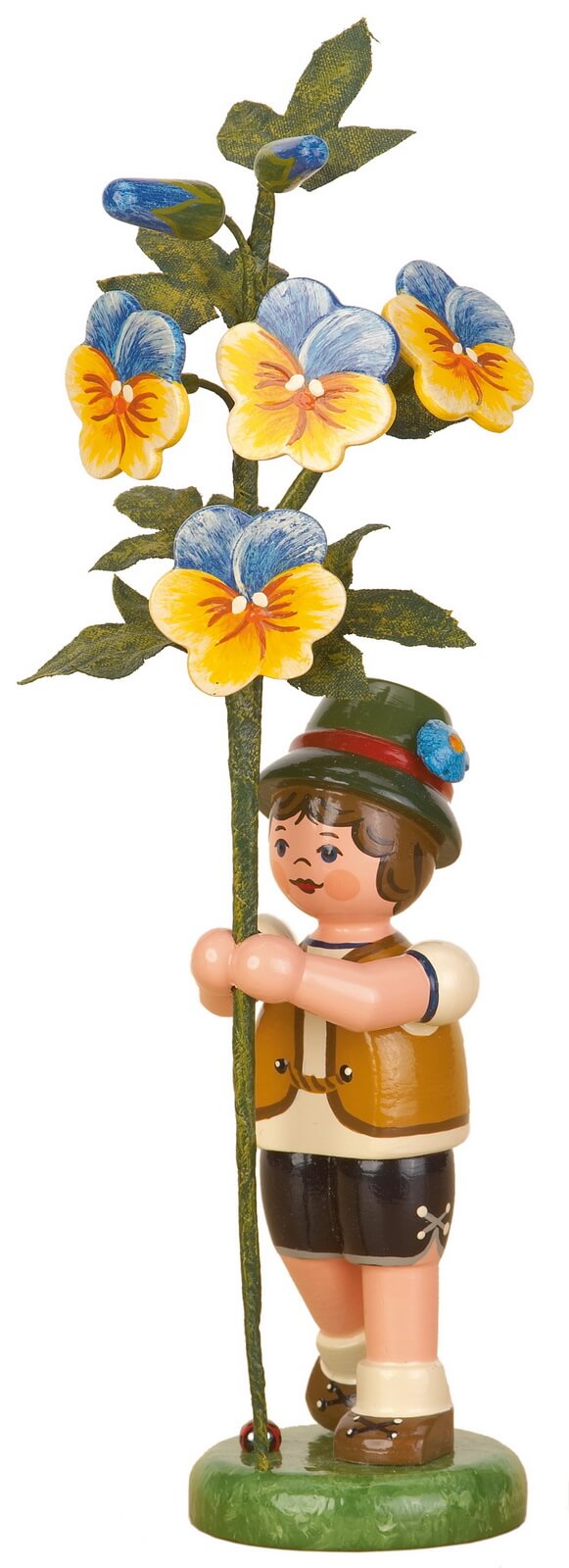 Flower child boy with horned violets, 17 cm, colored by Hubrig Volkskunst