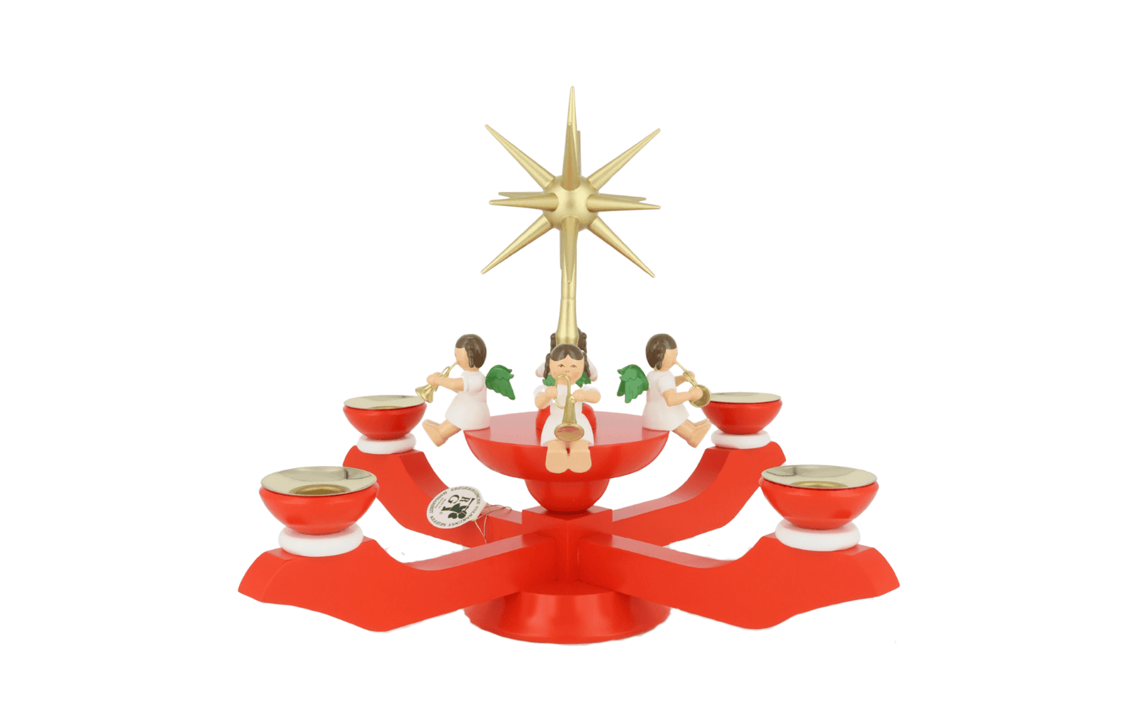 German Advent Candlestick with German Christmas Angels, red