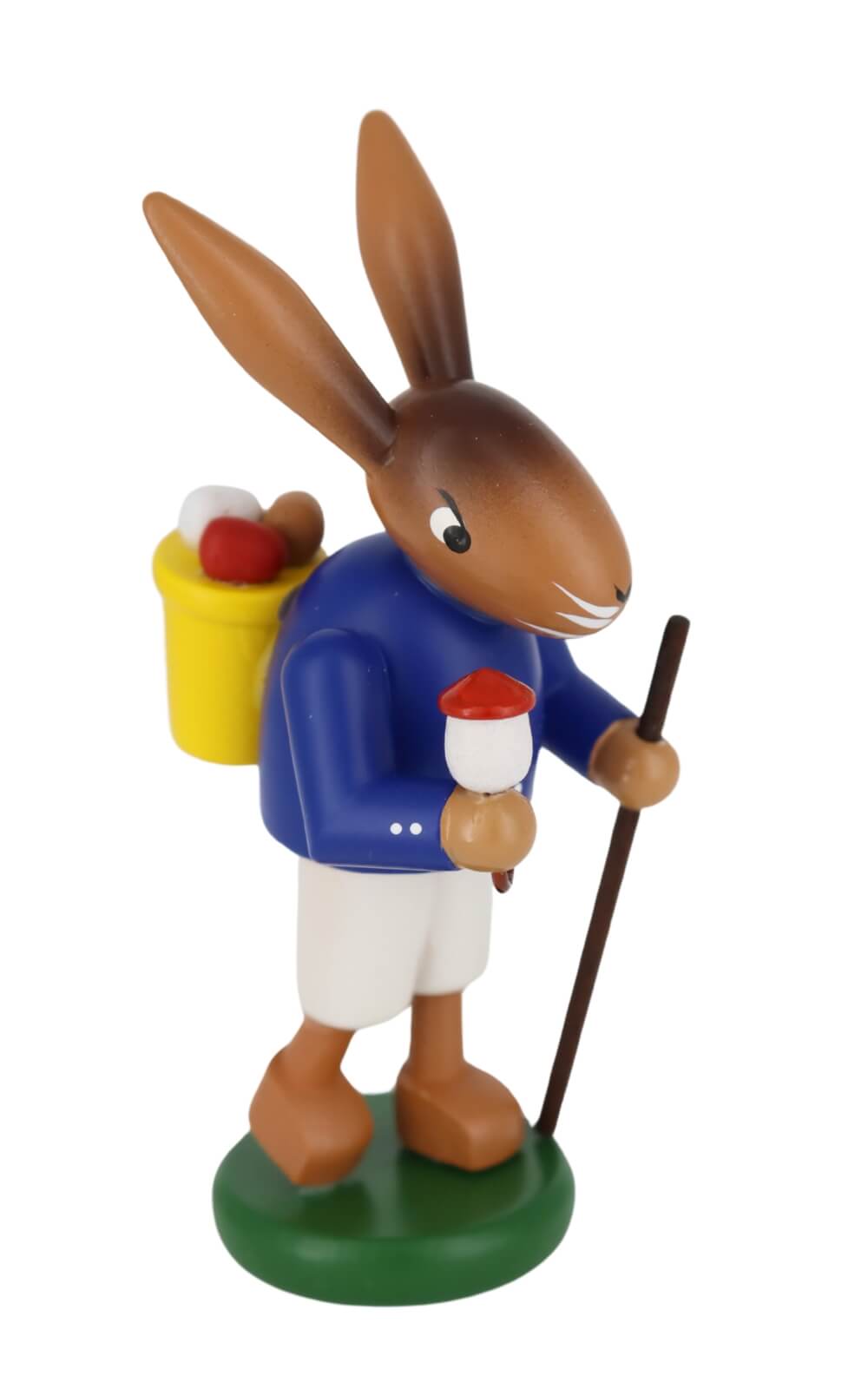 Easter bunny with walking stick, pipe and basket, 9 cm, colored by SEIFFEN.COM_1