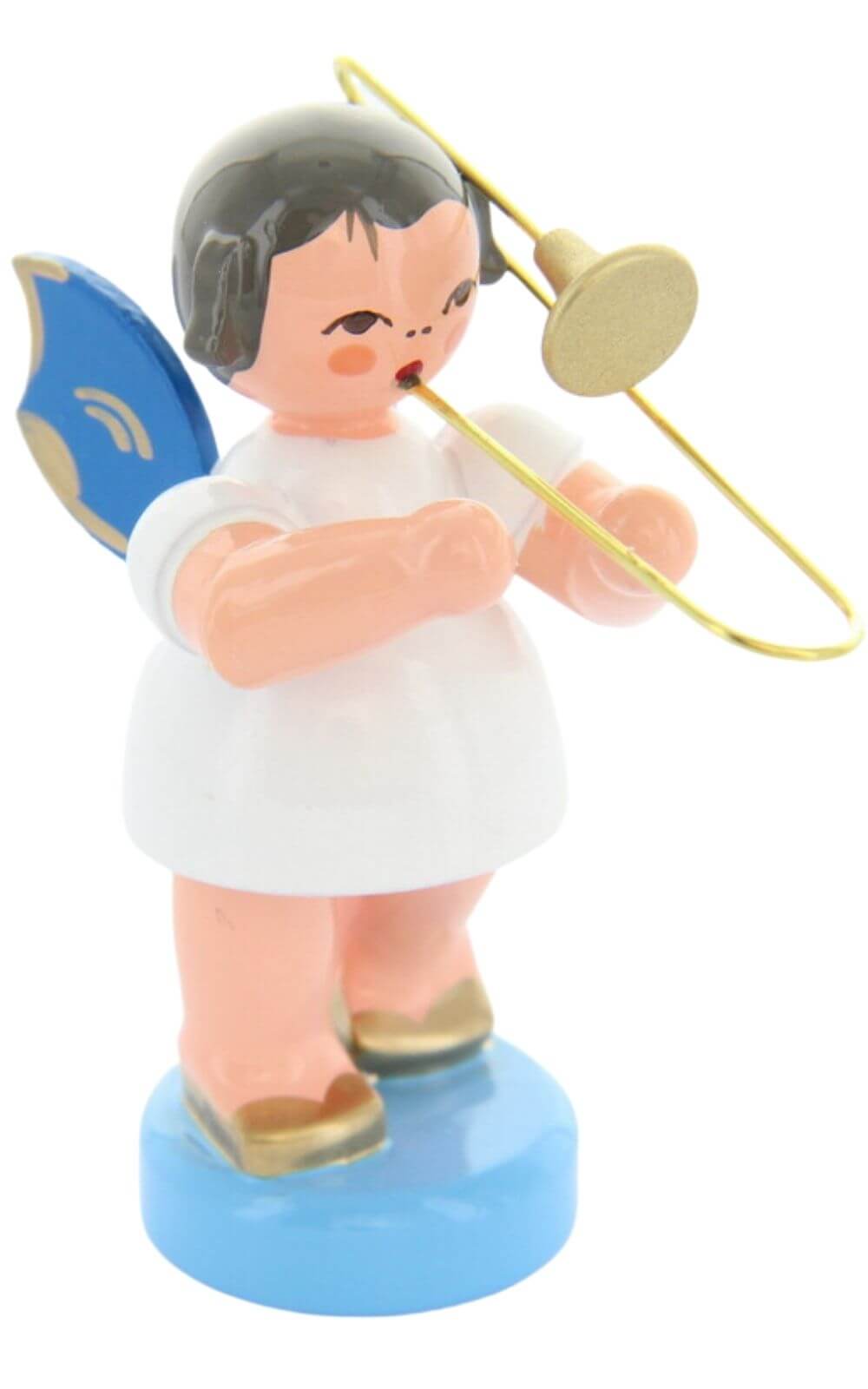 Christmas angel standing with trombone and blue wings by Figurenland Uhlig GmbH