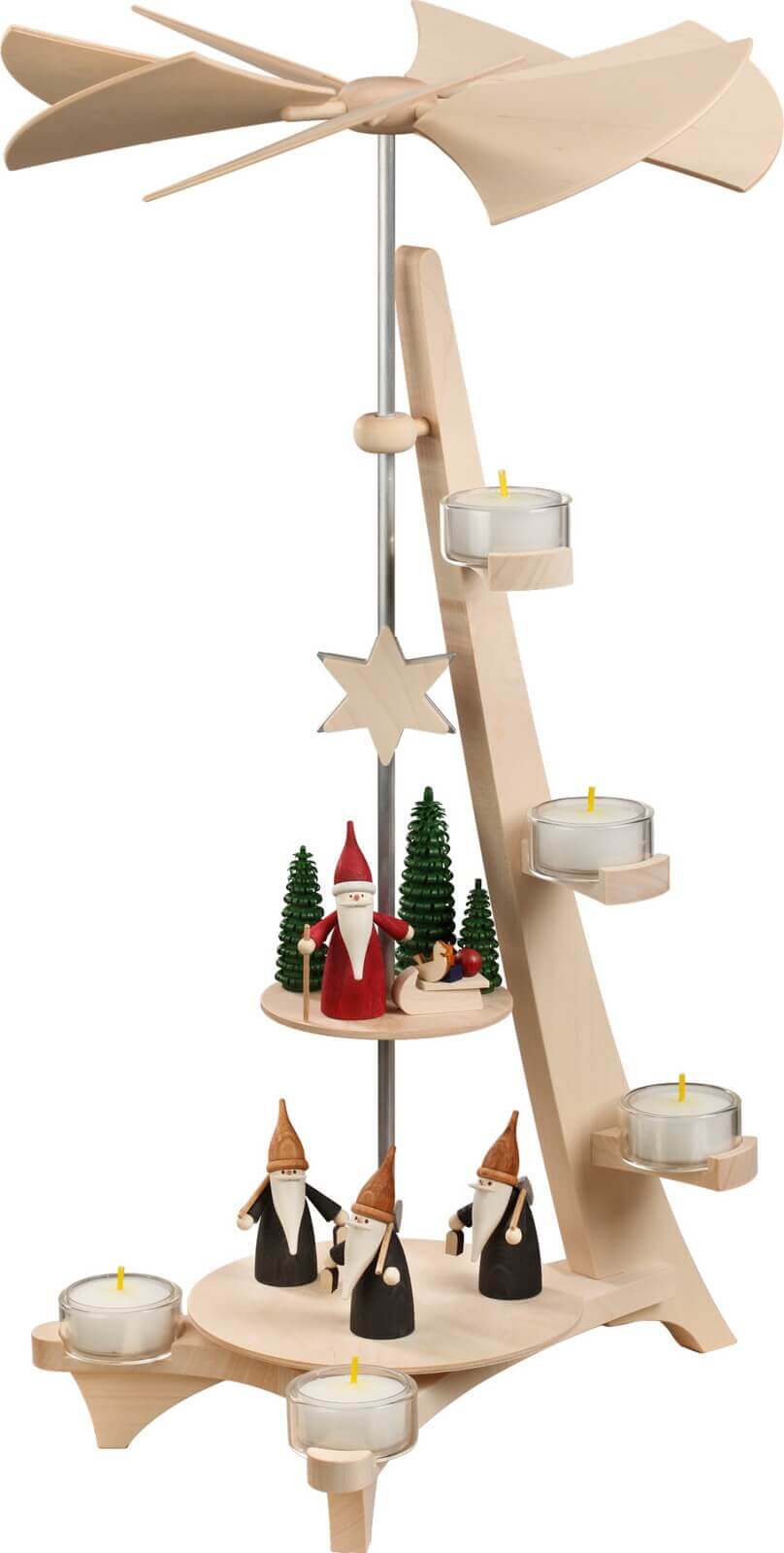 Christmas pyramid with mountain gnome and Christmas gnome, L-shape by Seiffener Volkskunst