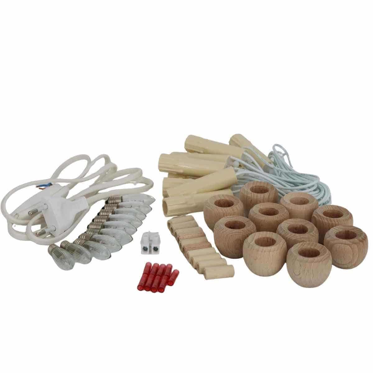 Electrical Kit for 10-Light Schwibbogen with Candle Sockets and Connecting Sleeve by SEIFFEN.COM