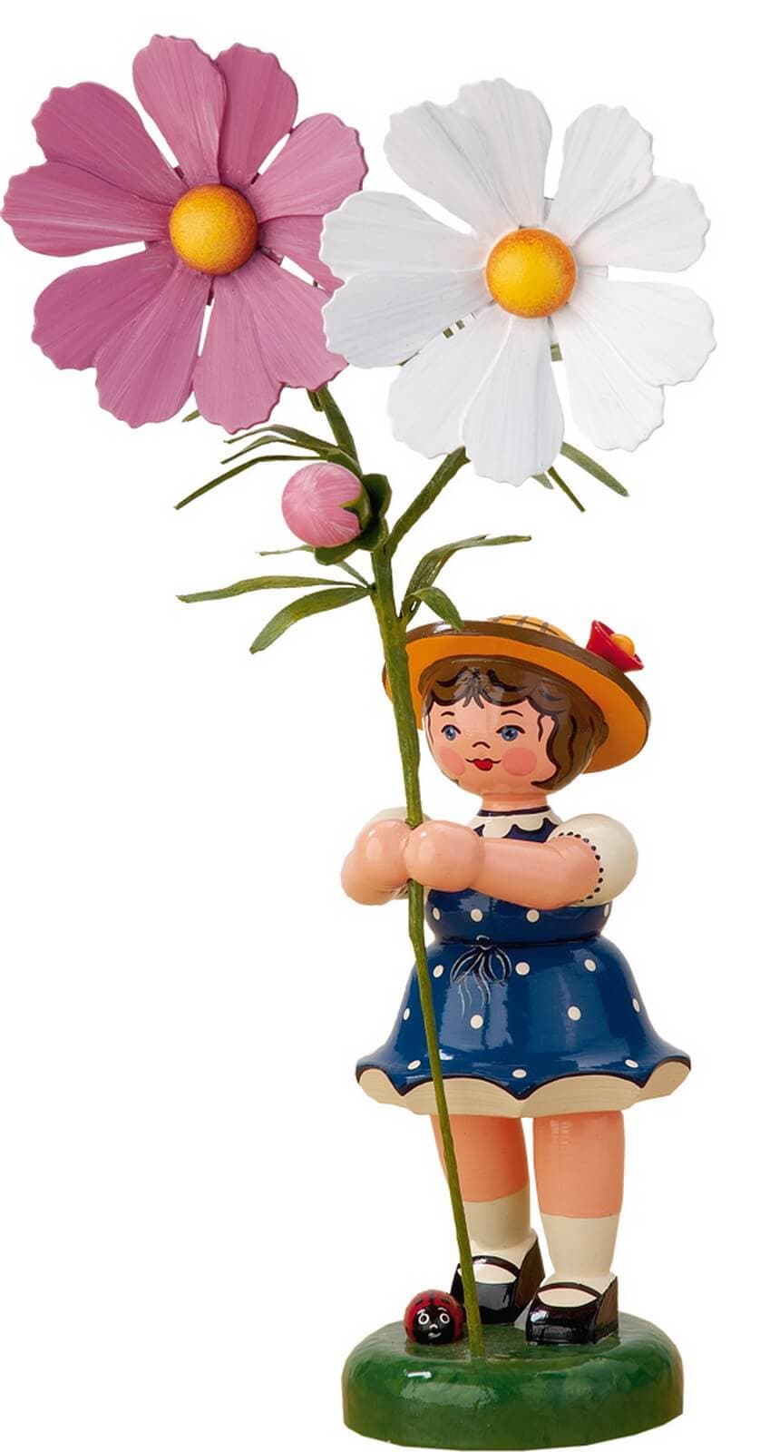 Flower child girl with cosmea, 24 cm, colored by Hubrig Volkskunst