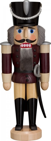 German Christmas Nutcracker Hussar, aubergine, glaze, 28 cm, Seiffener Volkskunst eG Seiffen/ Erzgebirge