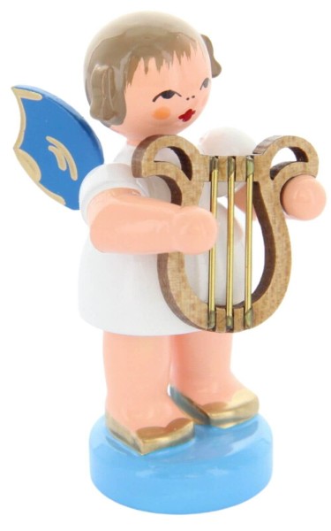 Christmas angel with lyre and blue wings by Figurenland Uhlig