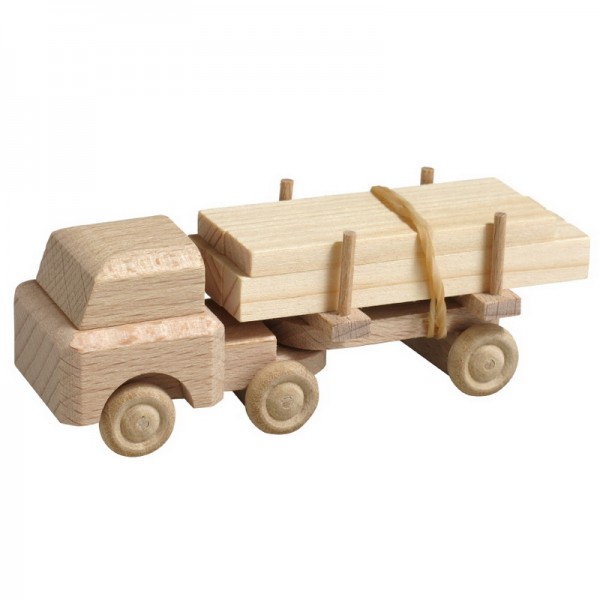 Wooden Car truck with wood, nature, 7,5 cm, Spielalter ab 3 Jahre, Robbi Weber Seiffen/ Erzgebirge