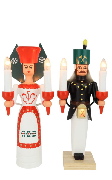 Engel und Bergmann aus Holz, 26 cm, bunt, elektrisch beleuchtet von SEIFFEN.COM_1
