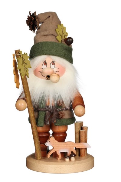 Smoking gnome with fox, 34 cm by Christian Ulbricht