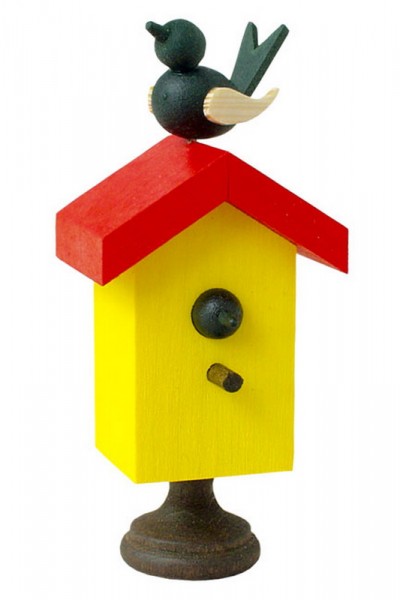 German Wooden Toy Starhaus with bird, colored, 8 cm, Spielalter ab 3 Jahre, Robbi Weber Seiffen/ Erzgebirge