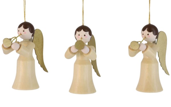 Christmas tree decoration angel with trumpet, 3 pieces, natural by Romy Thiel