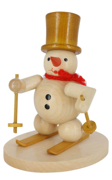 German Wooden Figurin Snowman skier, 8 cm, nature, Volker Zenker Seiffen/ Erzgebirge