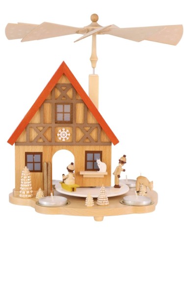 Christmas pyramid house with winter children, 29 cm by Richard Glässer
