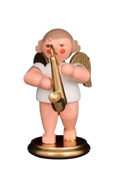 German Christmas Angel with saxophone, 6,0 cm, Christian Ulbricht GmbH & Co KG Seiffen/ Erzgebirge