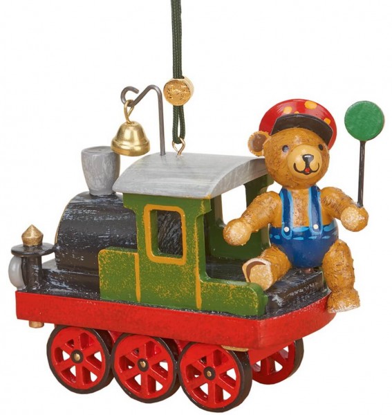 Christmas tree decoration locomotive with teddy bear by Hubrig Volkskunst