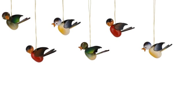 Birds to hang, coloured, 6 pieces by SEIFFEN.COM