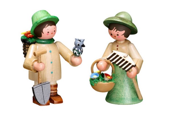 German Wooden Figurin Gardener Couple, 6 cm, Romy Thiel Deutschneudorf/ Erzgebirge