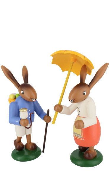 Easter bunny couple with walking stick and umbrella, 21 cm by SEIFFEN.COM