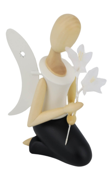 Angel - Sternkopf with white bell flower, kneeling, 13 cm by Holzkunst Gahlenz_2