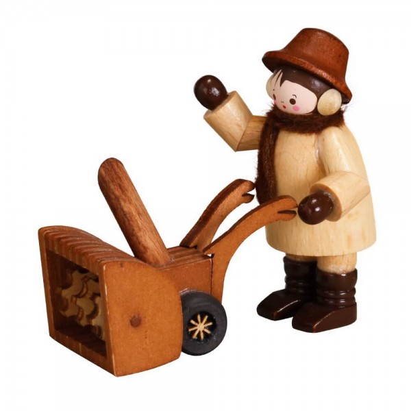 German Wooden Figurin Man with Snowblower, nature, 6 cm, Romy Thiel Deutschneudorf/ Erzgebirge