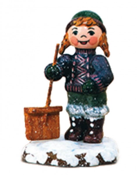 German Figurine - Winter Kid boy with a scoop, 6 cm, Hubrig Volkskunst GmbH Zschorlau/ Erzgebirge