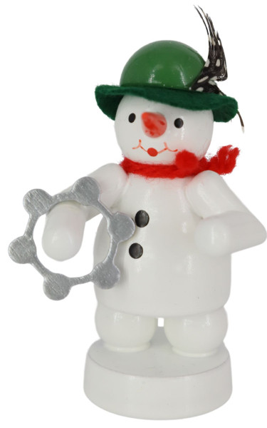 Miniature snowman musician with tambourine, colored, 8 cm by Ralf Zenker