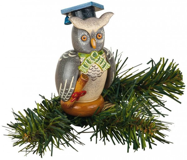 Christmas Tree Decoration & Ornament owl, 8,5 cm, Hubrig Volkskunst GmbH Zschorlau/ Erzgebirge
