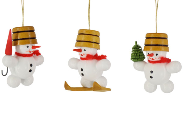 Christmas tree decoration snowmen with umbrella, tree and skis, 3 pieces, colored by Ralf Zenker_1