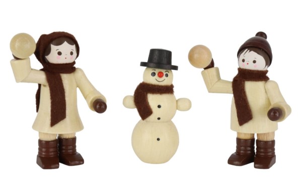 German Wooden Figurin Snowball Launcher, 3 - pieces, nature