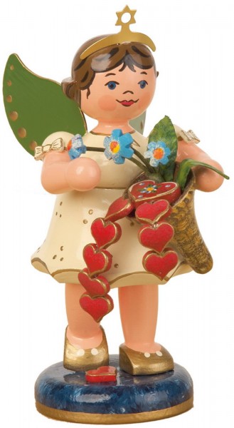 German Christmas Angel with hearts, 10 cm, Hubrig Volkskunst GmbH Zschorlau/ Erzgebirge