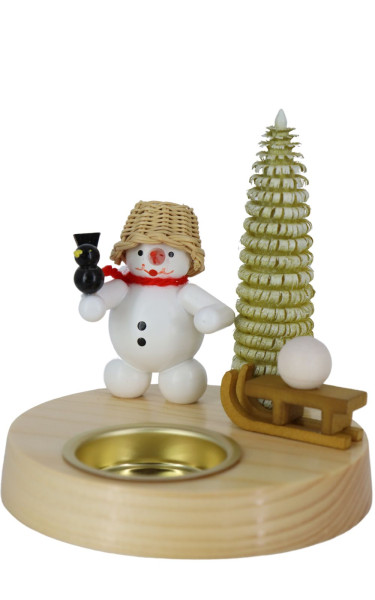 Candle holder for tea lights with snowman and sleigh, 10 cm, colored by Ralf Zenker
