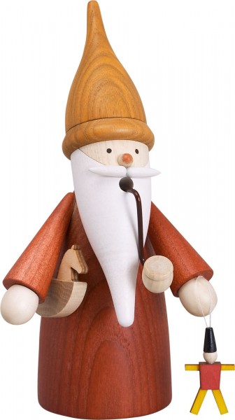 German Incense Smoker Gnome with toy, 16 cm, Seiffener Volkskunst eG Seiffen/ Erzgebirge