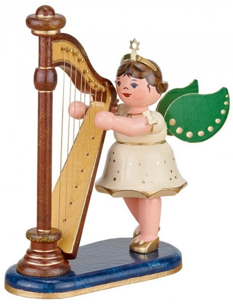 Christmas angel with harp from Hubrig folk art