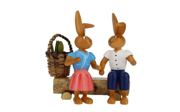 Easter bunny couple on bench, 9 cm by Holzkunst Gahlenz_1