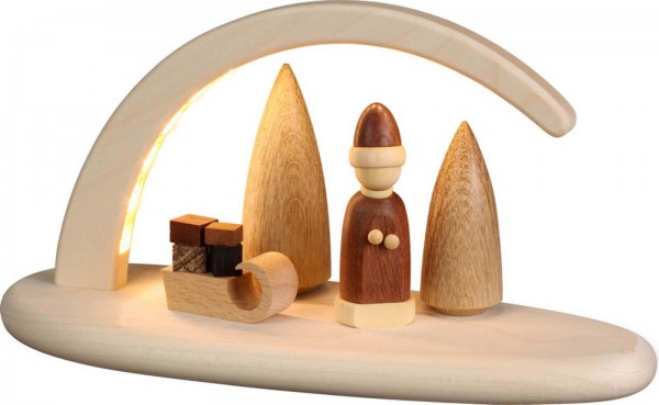 LED candle arch, nature with Santa Claus and sleigh by Seiffener Volkskunst eG
