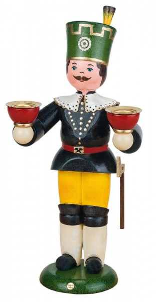 German Wooden Figurin Miner with candles, 22 cm, Hubrig Volkskunst GmbH Zschorlau/ Erzgebirge